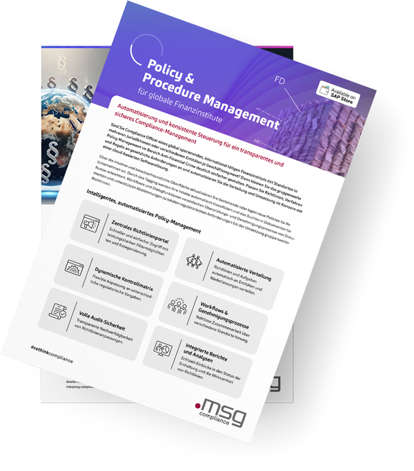 Vorschau des Datenblatts „Policy & Procedure Management für globale Finanzinstitute“ – automatisiertes, transparentes und sicheres Richtlinienmanagement in der Anti-Financial Crime Compliance.