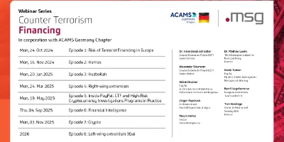Episode 6 „Financial Intelligence“ of the webinar series Counter Terrorism Financing