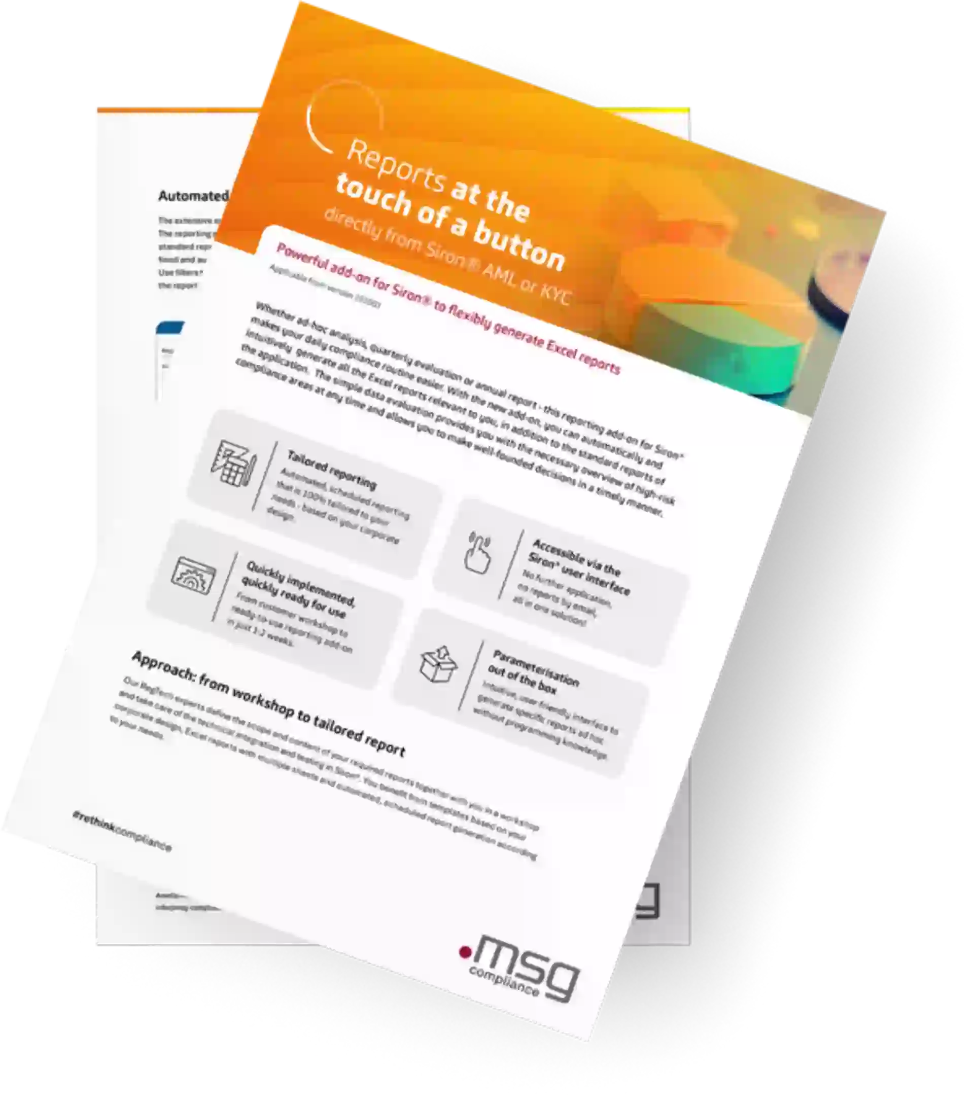 Preview of datasheet “Reports at the Touch of a Button” for automated Excel reporting within Siron®.
