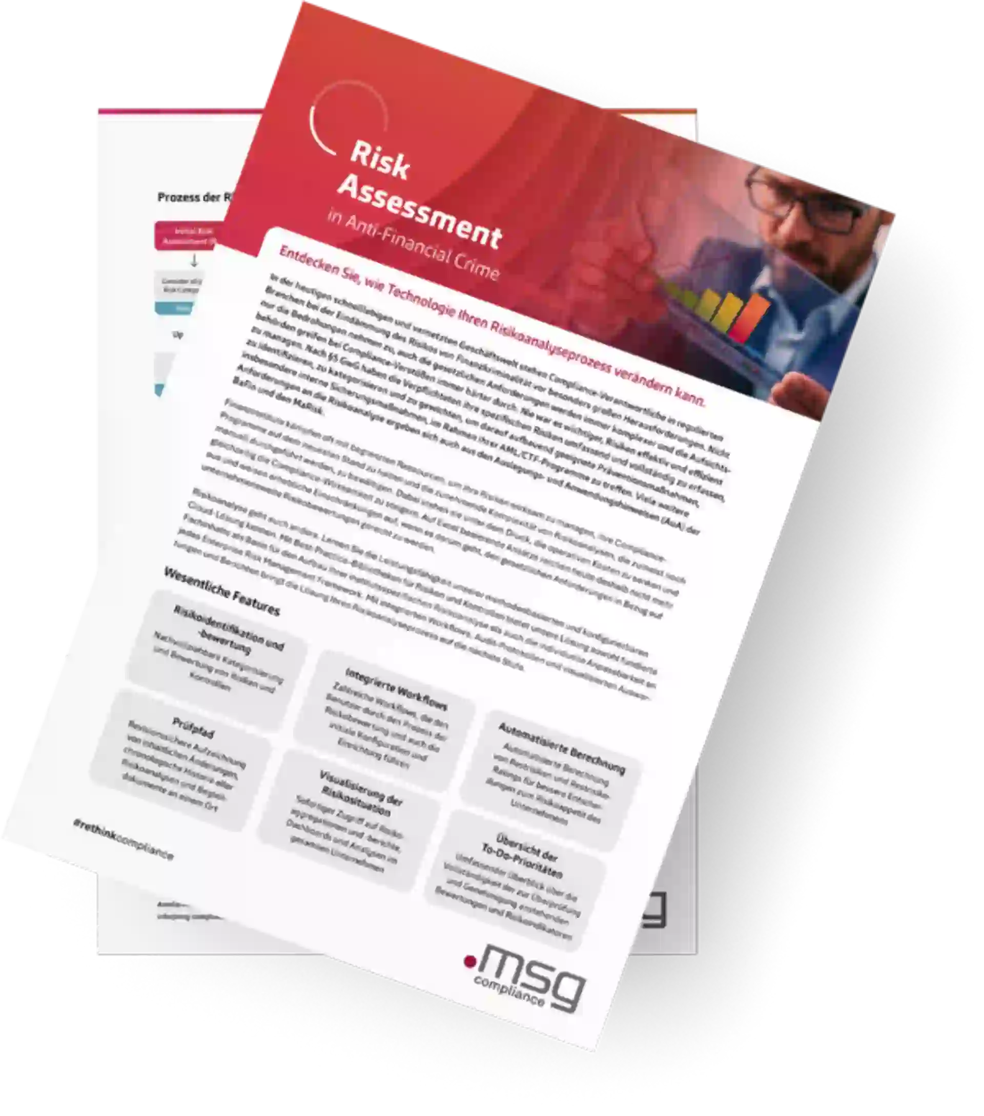 Vorschaubild des Datenblatts „Risk Assessment in Anti-Financial Crime“ – Technologiegestützte Risikoanalyse zur Stärkung unternehmensweiter Risikomanagementprozesse.